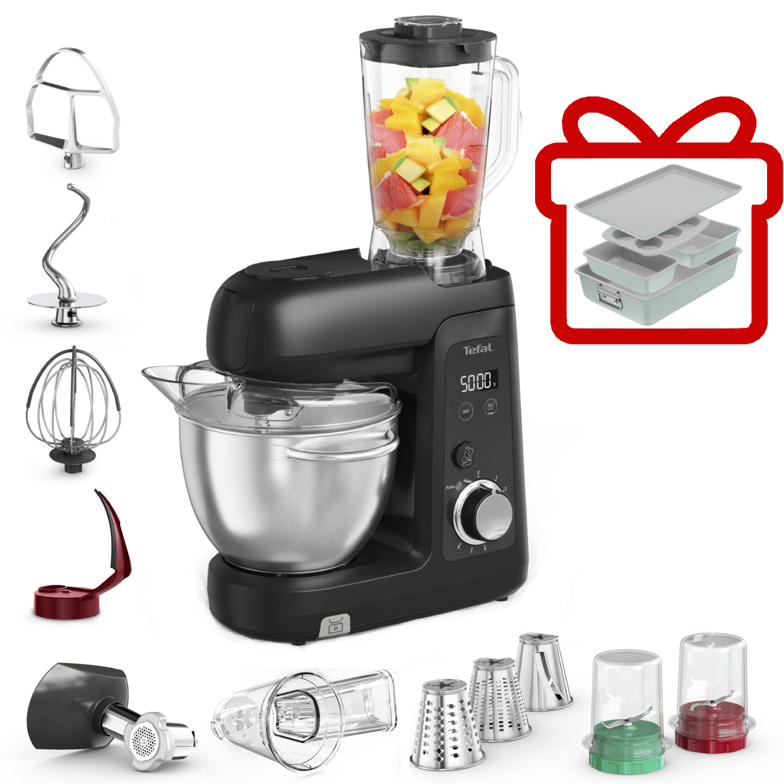 Комплект техники Tefal Кухонная машина и комбайн + Форма для приготовления Tefal QB5458F0 Bake Partner + J175S504 CERAMIK 5 пр.