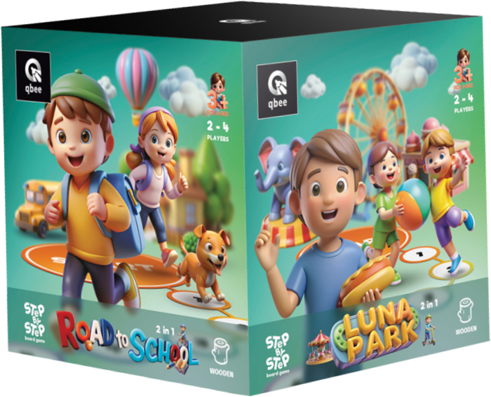 Настільна гра розвиваюча (5-7 років) qbee "STEP BY STEP - Road to School & Luna Park"  (QB701-004) - Фото 1