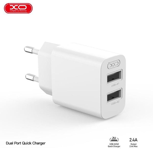 Фото - Сетевое зарядное устройство XO Dual USB-A 2.4A Charger (XO-QC09)