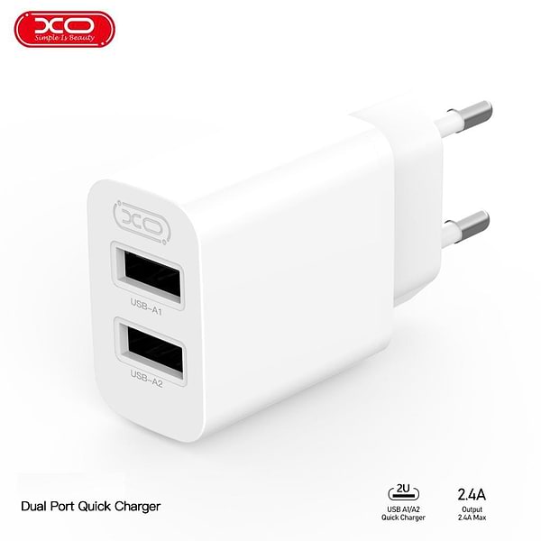 Фото - Сетевое зарядное устройство XO Dual USB-A 2.4A Charger (XO-QC09)