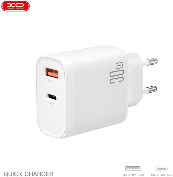 Фото - Уценка - Сетевое зарядное устройство XO PD30W/QC18W 1USB-C+1USB-A fast charging (XO-QC16)