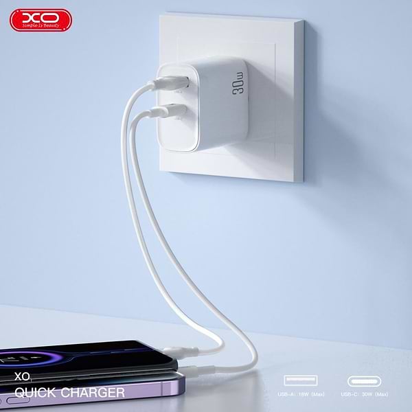 Фото - Уценка - Сетевое зарядное устройство XO PD30W/QC18W 1USB-C+1USB-A fast charging (XO-QC16)