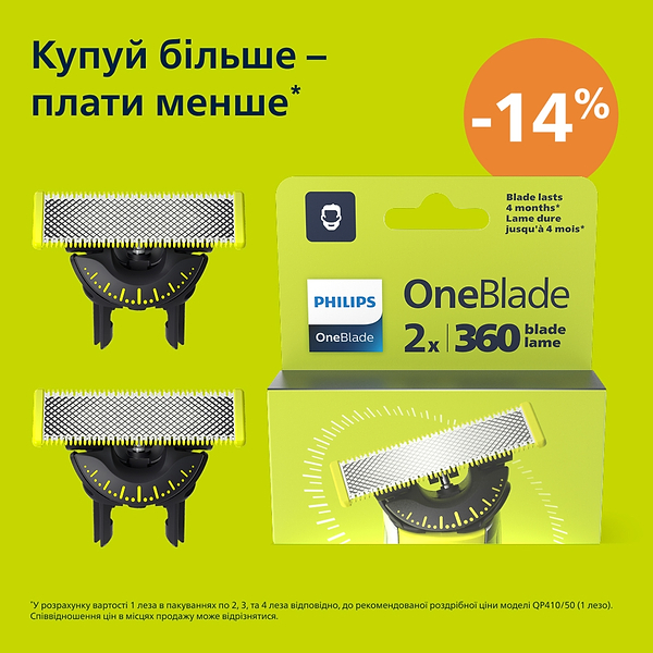 Фото - Сменные лезвия для триммера Philips OneBlade 360 QP420/50 (2 шт)