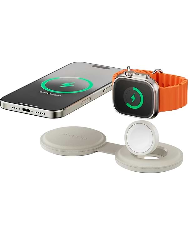 Фото - Бездротовий зарядний пристрій Satechi OntheGo 2-in-1 Wireless Charger Sand (ST-QTG21W)