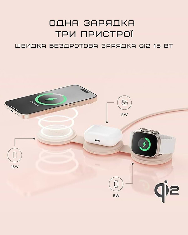 Фото - Бездротовий зарядний пристрій Satechi OntheGo 3-in-1 Wireless Charger Desert Rose (ST-QTG31R)
