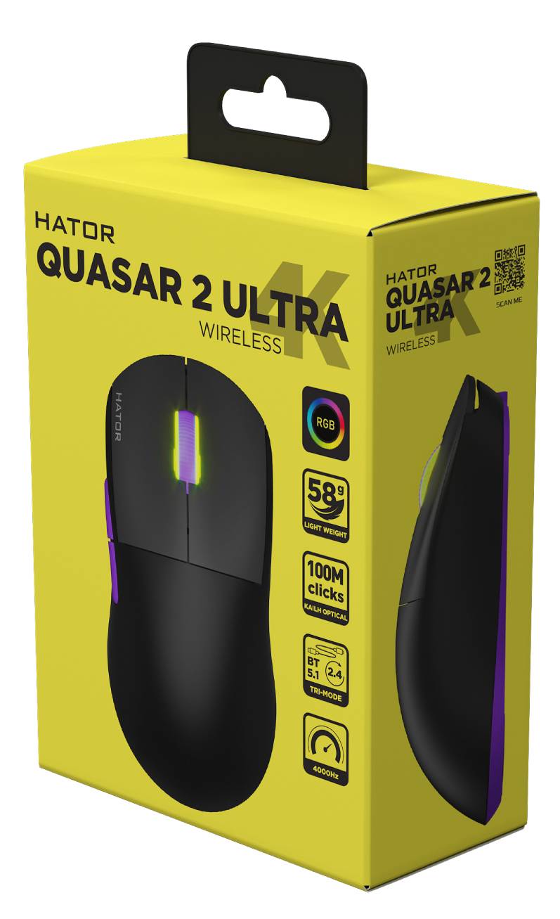 Фото - Мышь беспроводная игровая Hator Quasar 2 Ultra 4K Wireless/Bluetooth/USB Black-Lilac (HTM570BL)