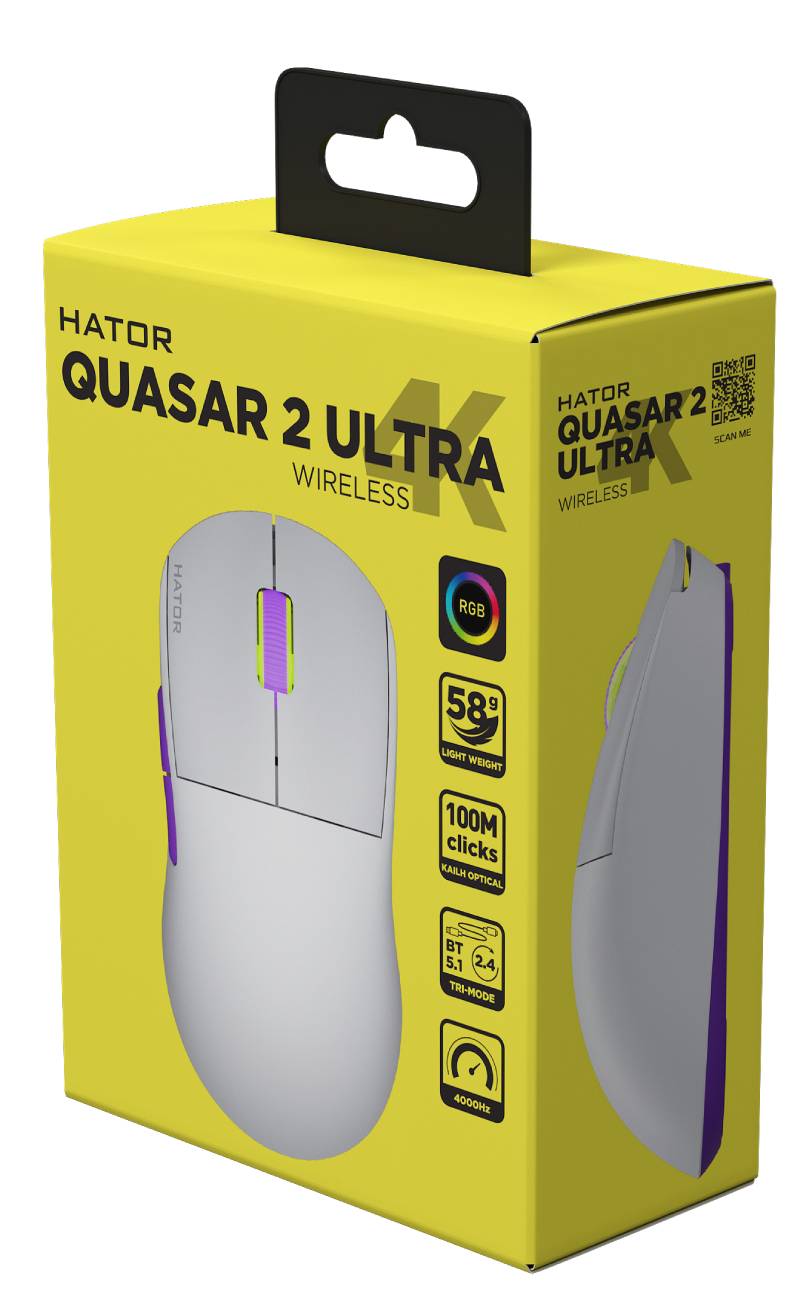 Фото - Мышь беспроводная игровая Hator Quasar 2 Ultra 4K Wireless/Bluetooth/USB White-Lilac (HTM571WL)