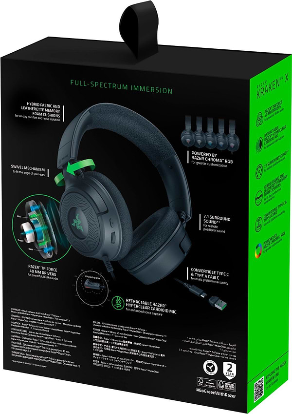 Фото - Гарнітура дротова ігрова Razer Kraken V4 X (RZ04-05180100-R3M1)