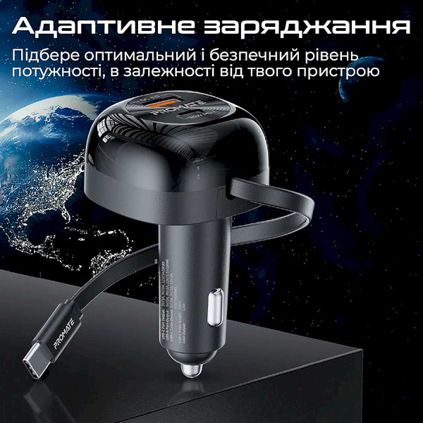 Фото - Автомобільний зарядний пристрій Promate PowerDrive-RC65 USB-A/USB-C Black