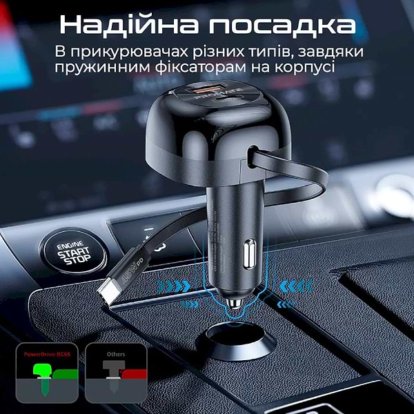 Фото - Автомобільний зарядний пристрій Promate PowerDrive-RC65 USB-A/USB-C Black
