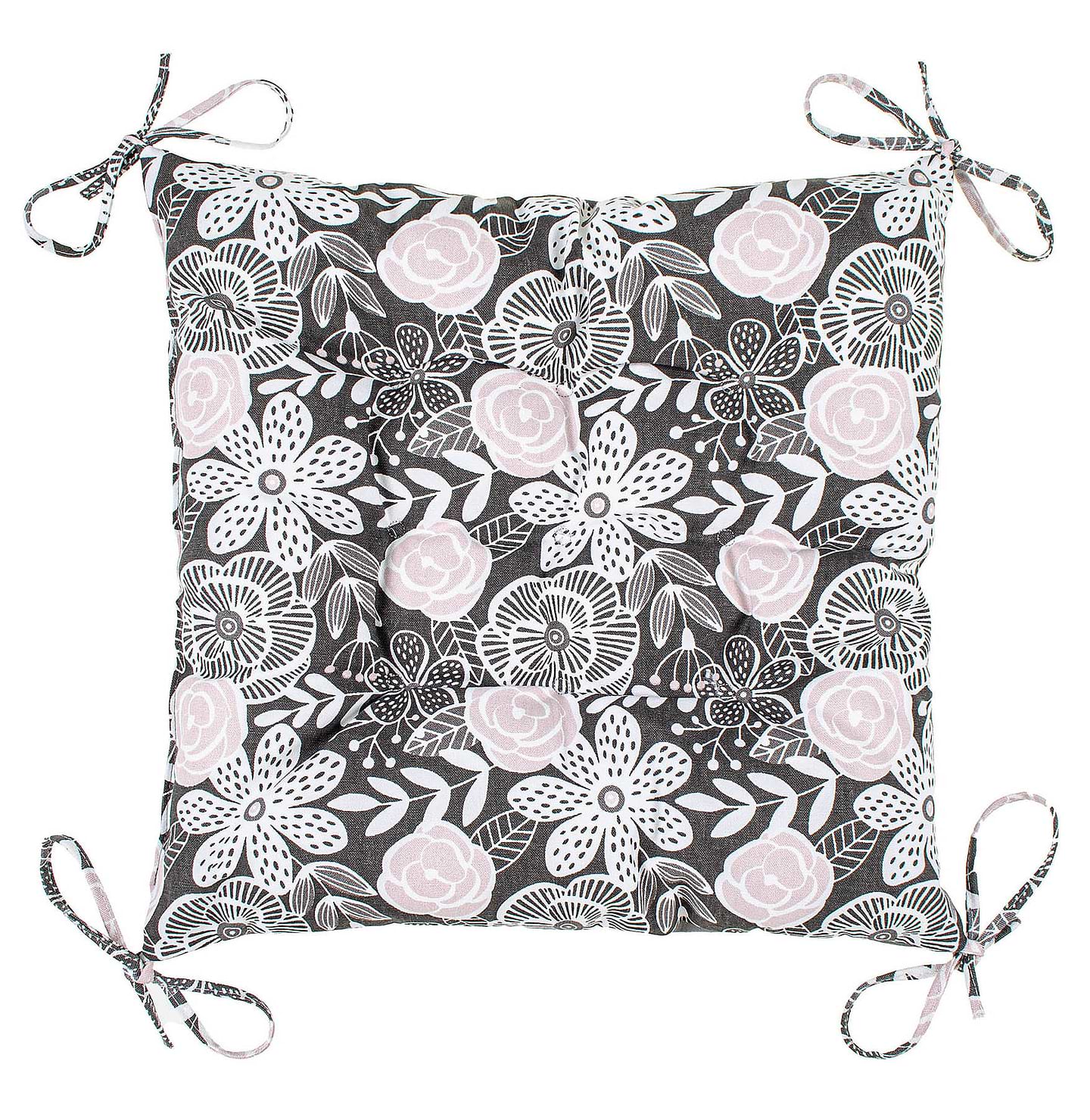 Подушка декоративна Home Line Полупанама квіти графітово-фрезові+грета сіра (180139)