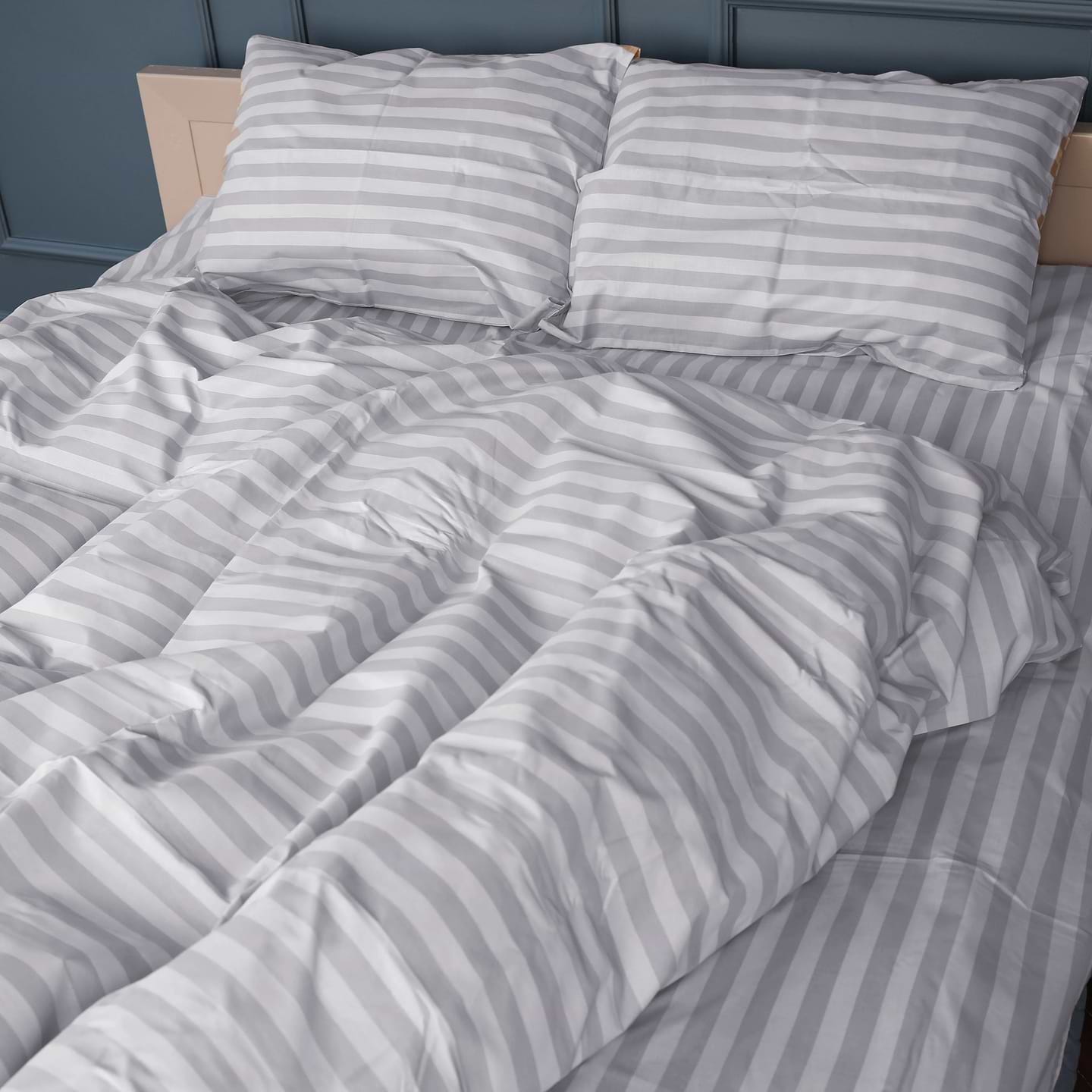 Комплект постільної білизни MirSon King Size 220x240 17-0600 Stripe White Gray Бязь (2200008048310)