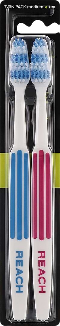 Фото - Зубна щітка Reach Medium Twin Pack/ІНТЕРДЕНТАЛ Середня червоно-синя 2 шт. (4820019803371)