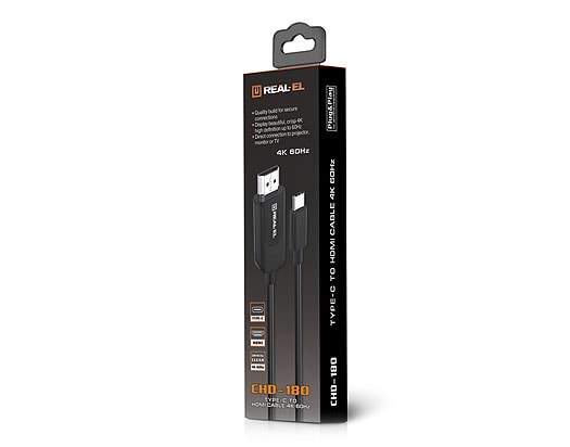 Фото - Кабель REAL-EL CHD-180 USB Type-C to HDMI 1.8m Black (EL123500044)