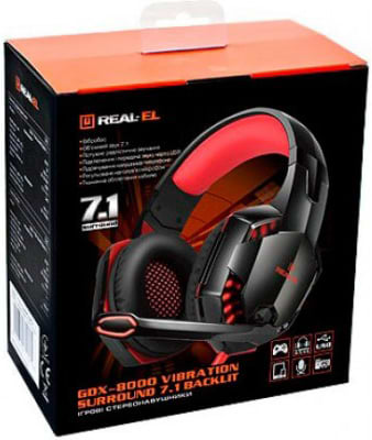 Фото - Гарнитура проводная игровая REAL-EL GDX-8000 Vibration Surround 7.1 BackLit Black-Red