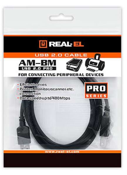 Фото - Кабель USB type A - USB type B REAL-EL Pro USB2.0 AM-BM 2m Black (EL123500026)
