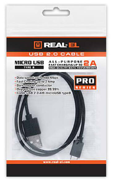 Фото - Кабель REAL-EL Pro USB 2.0 AM-micro USB type B 2m Black (EL123500025)