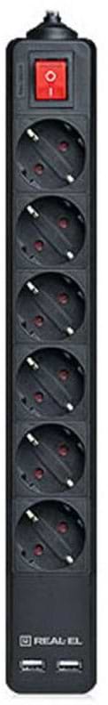 Фото - Мережевий фільтр REAL-EL RS-6 Protect USB 3m Black Фото - Мережевий фільтр REAL-EL RS-6 Protect USB 3m Black