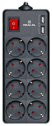 Фото - Мережевий фільтр REAL-EL RS-8 Protect USB 3.0m Black