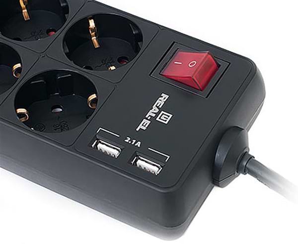 Фото - Мережевий фільтр REAL-EL RS-8 Protect USB 3.0m Black