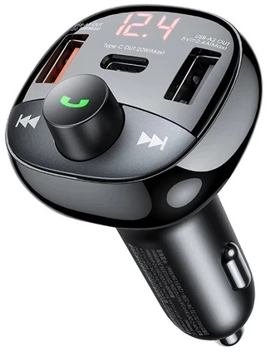 FM модулятор Remax Lodi Series 2xUSB + Type-C 54.5W Black (RCC331)