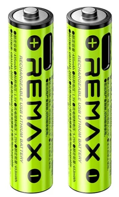 Аккумулятор тип AAA Remax New Energy AAA Rechargeable USB Lithium Battery 814mWh 2 шт. (6954851255413)