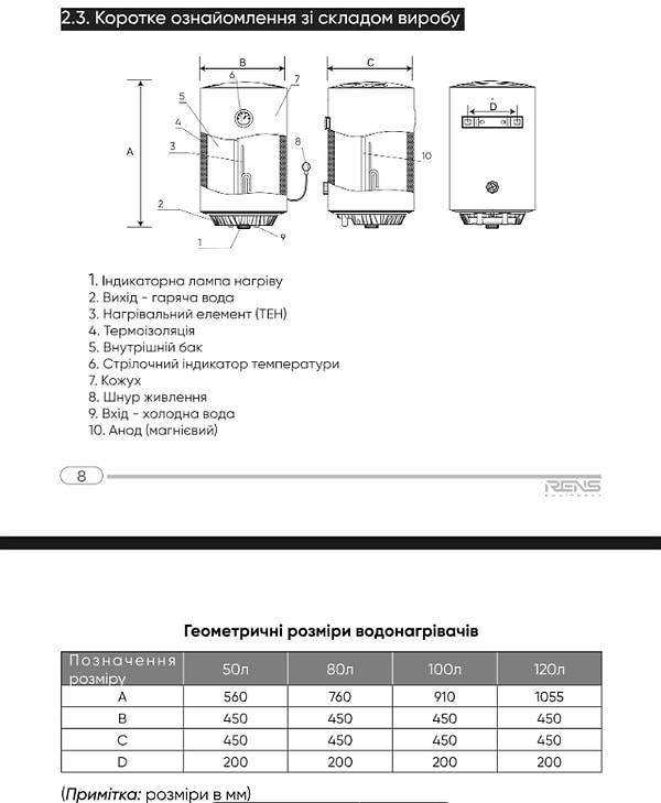 Фото - Водонагрівач RENS COMFORT RE50-20 W