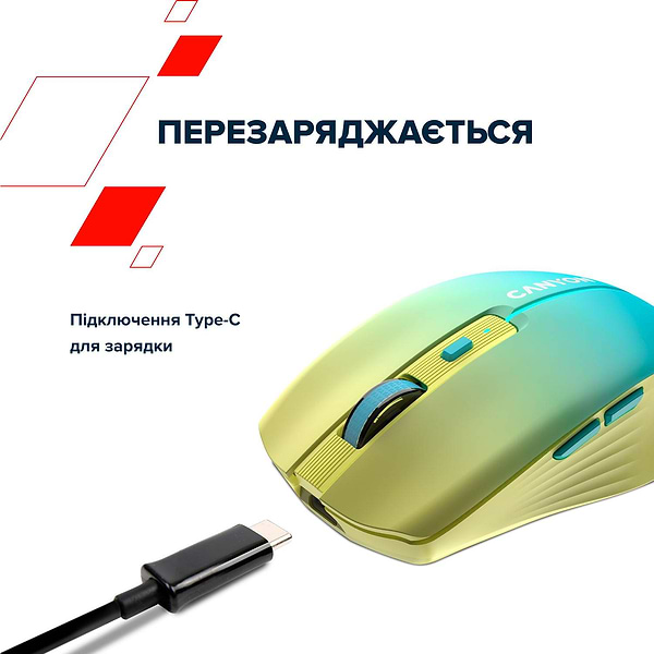 Фото - Мышь беспроводная Canyon MW-44 LED BT/Wireless Rechargeable Yellow Blue (CNS-CMSW44UA)
