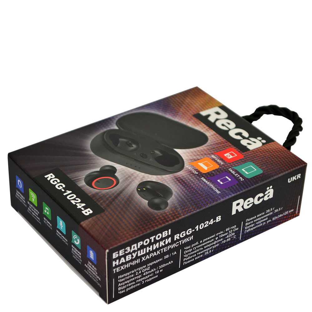 Фото - Навушники вкладиші бездротові TWS Reca RGG-1024-B Black