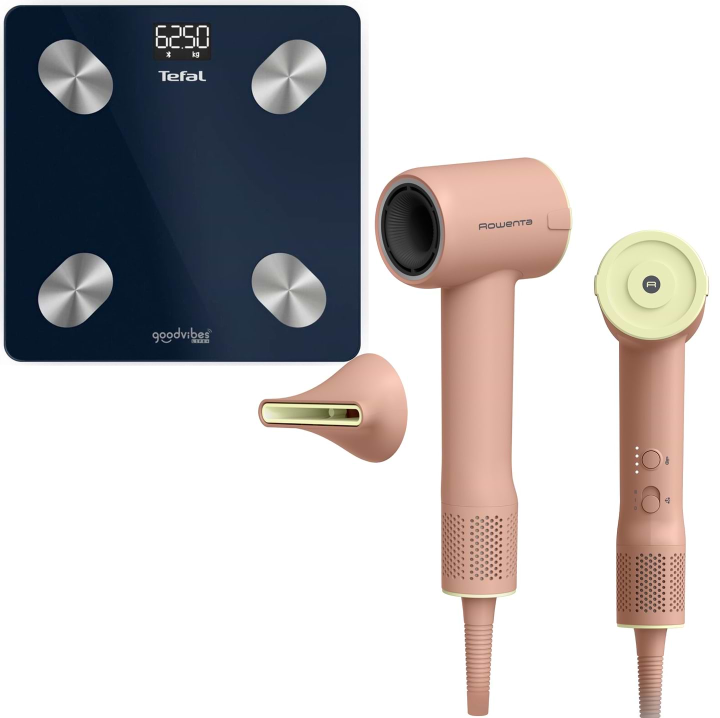 Комплект техники Rowenta Фен + Весы напольные Rowenta HY5N11E0 BLUMIA + BM9720F0