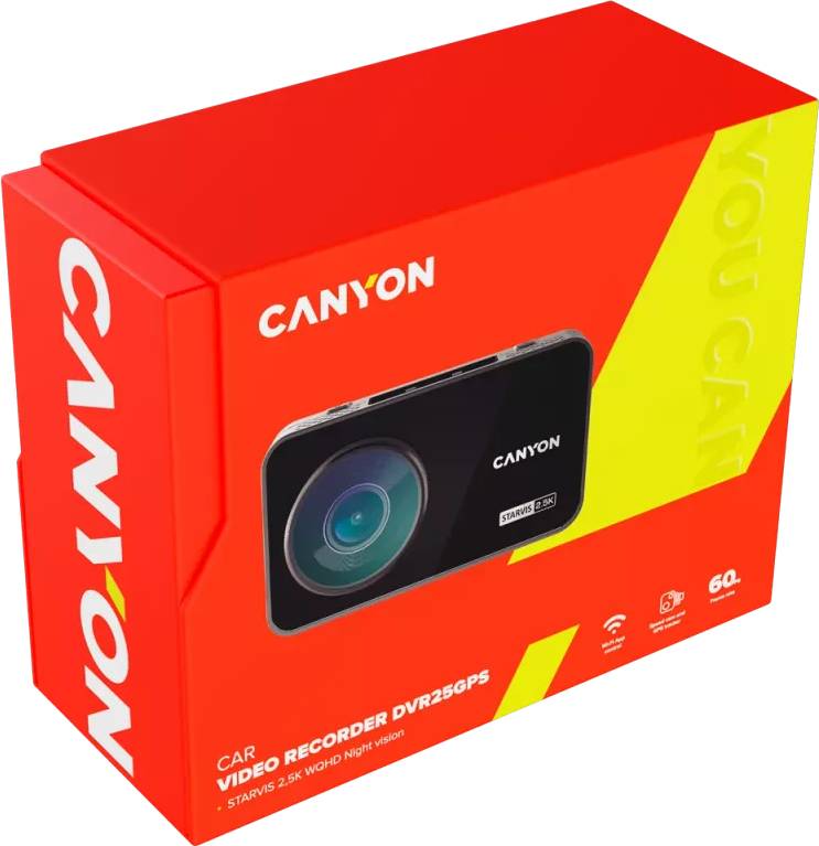 Фото - Уценка - Видеорегистратор Canyon DVR25GPS WQHD 2.5K 1440p GPS Wi-Fi Black (CND-DVR25GPS)