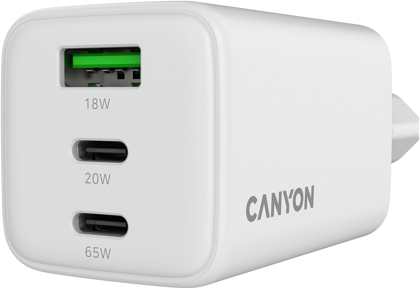 Мережевий зарядний пристрій Canyon CU65ACC GaN 65W 2xPD 1xQC White (CNS-CUW65ACC) - Фото 1