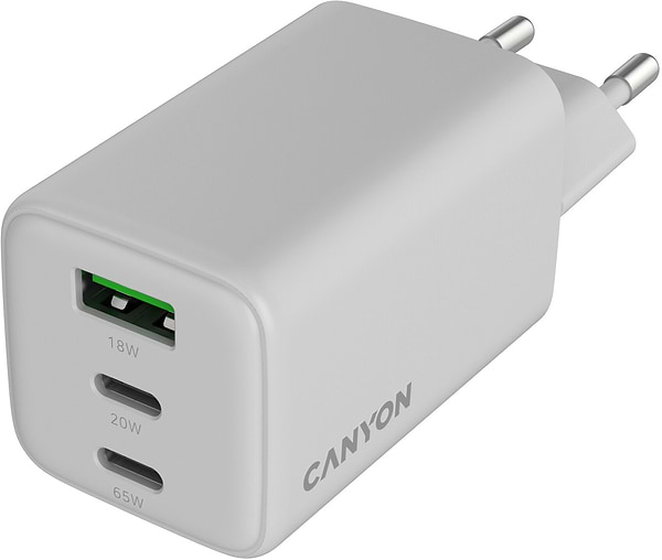 Фото - Мережевий зарядний пристрій Canyon CU65ACC GaN 65W 2xPD 1xQC White (CNS-CUW65ACC)