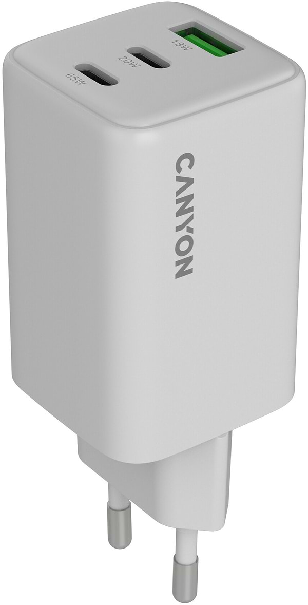 Фото - Мережевий зарядний пристрій Canyon CU65ACC GaN 65W 2xPD 1xQC White (CNS-CUW65ACC)