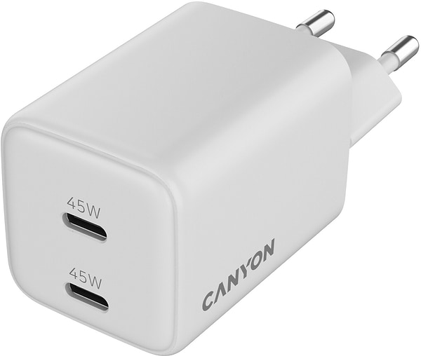 Фото - Мережевий зарядний пристрій Canyon CU45AC GaN 45W 2xPD White (CNS-CUW45CC)