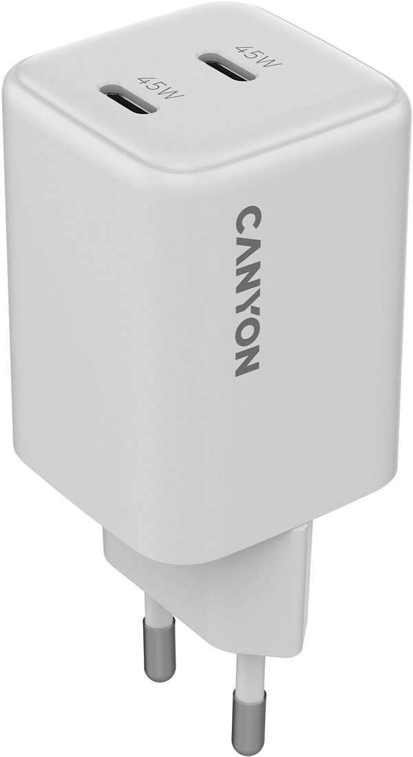 Фото - Мережевий зарядний пристрій Canyon CU45AC GaN 45W 2xPD White (CNS-CUW45CC)