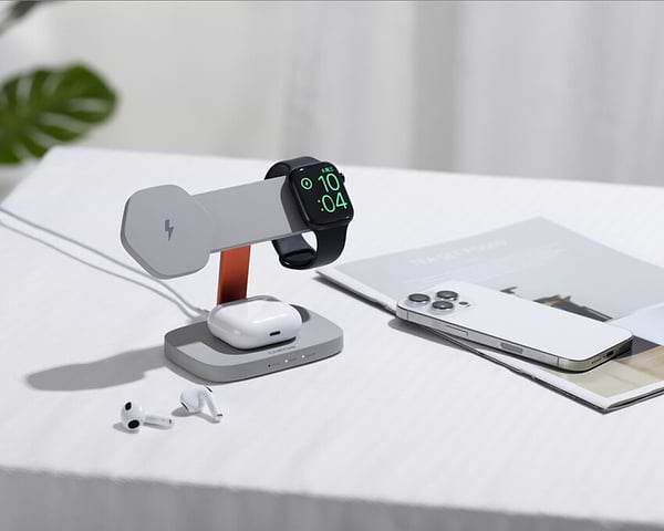 Фото - Беспроводное зарядное устройство Canyon Hexagon WCS-310 QI 3 in 1 Light Grey Orange (CNS-WCS310LGOR)