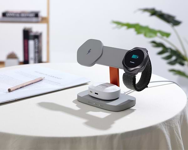 Фото - Беспроводное зарядное устройство Canyon Hexagon WCS-310 QI 3 in 1 Light Grey Orange (CNS-WCS310LGOR)