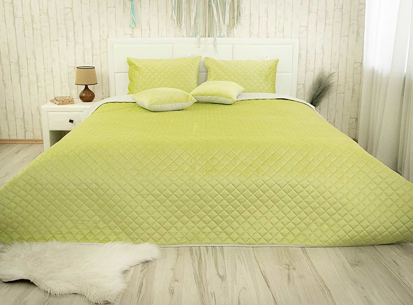 Покривало двоспальне Руно 220х240 VeLour Olive Green (330.55_Olive Green ромб)