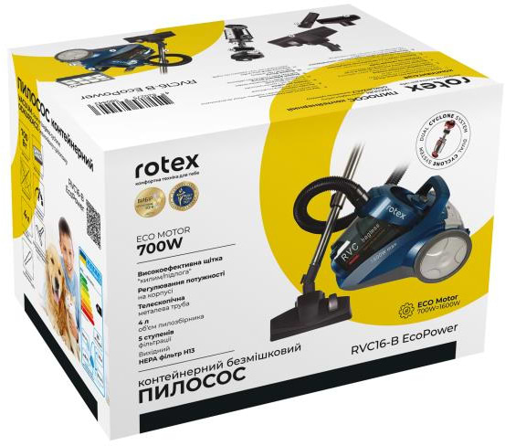 Фото - Пилосос для сухого прибирання без мішка Rotex RVC16-B EcoPower