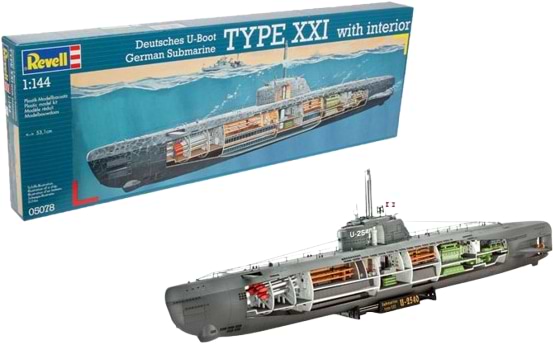 Набор для моделирования техники Revell Подлодка Type XXI с интерьером уровень 1/72 (RVL-05078)