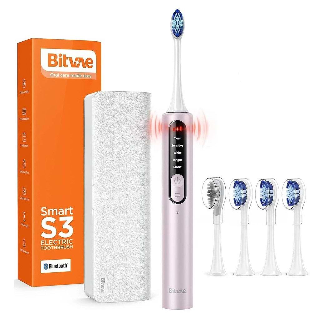 Зубная щетка электрическая Bitvae S3 Smart 4 насадки и футляр Pink - Фото 1
