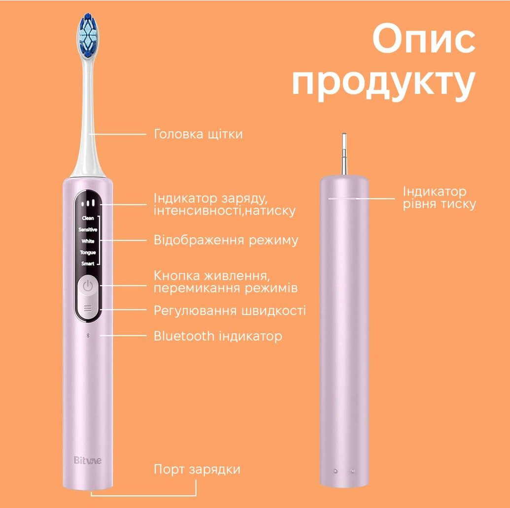 Фото - Зубна щітка електрична Bitvae S3 Smart 4 насадки та футляр Pink