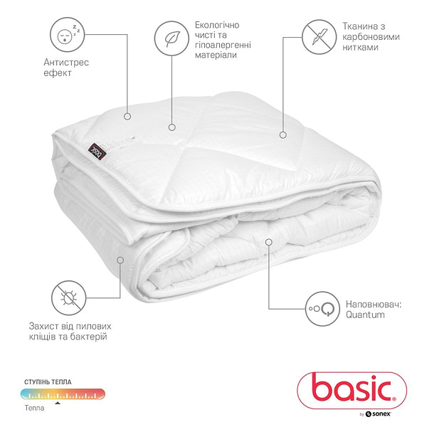 Фото - Ковдра демісезонна двоспальна євро Sonex 200x220 антиалергенне волокно Basic Antistress Cube (SO102441)
