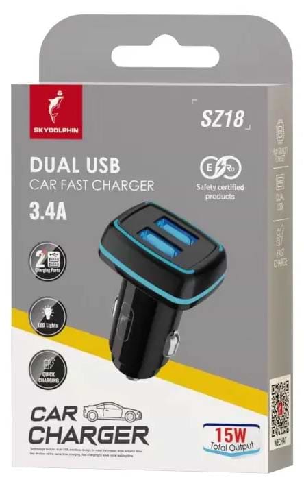 Фото - Автомобільний зарядний пристрій SkyDolphin SZ18 (2USB, 3.4A) Black (AZP-000098)