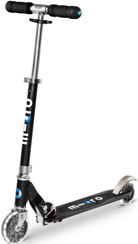 Двухколёсный самокат Micro "Sprite LED" – ЧЕРНЫЙ (складной, до 100 кг, 2-х колесный, свет) (SA0225)