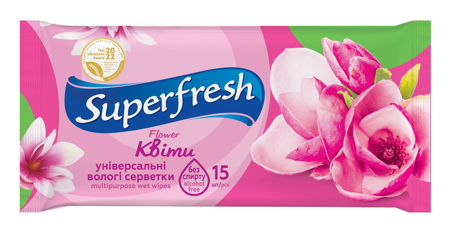 Салфетки гигиенические влажные Superfresh Flower 15 шт. (42215169)