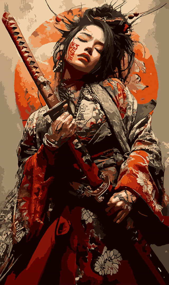 Картина по номерам Santi Девушка самурай 30х50 см (955554)