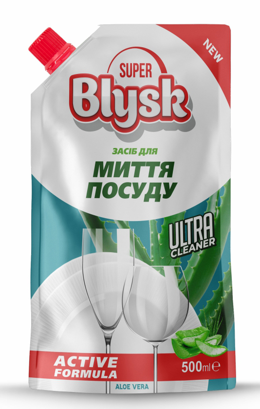 Засіб для ручного миття посуду Super Blysk Aloe vera 0,5 л дой-пак (SB51332) - Фото 1