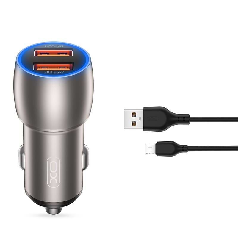 Автомобільний зарядний пристрій XO QC 3.0 36W/2USB + microUSB Black (СC52-M-BK) - Фото 1